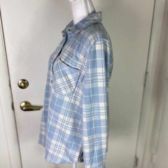 Casa Cabana women XL Sienna soft blue white plaid button flannel Shirt Pockets - Picture 8 of 11